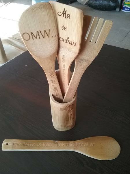 Personalized Bamboo Utensil set in holder